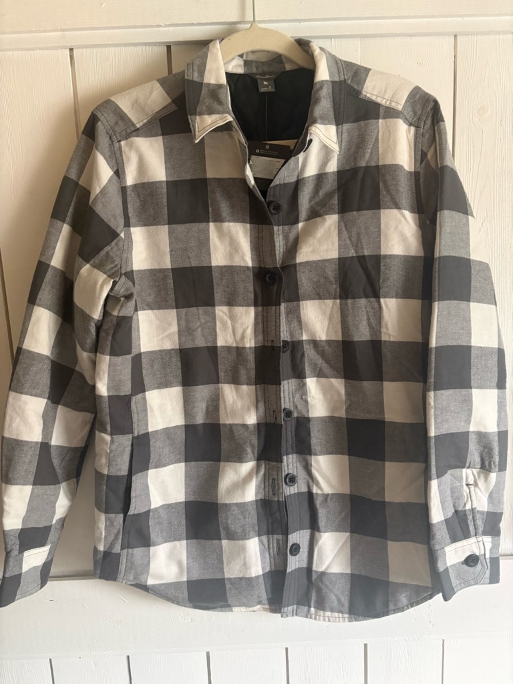 Eddie Bauer Gray and White Buffalo Plaid Utility Jacket